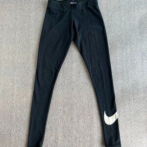 Women's Nike Black Leggings with White Nike Swoosh on Ankle Size XS